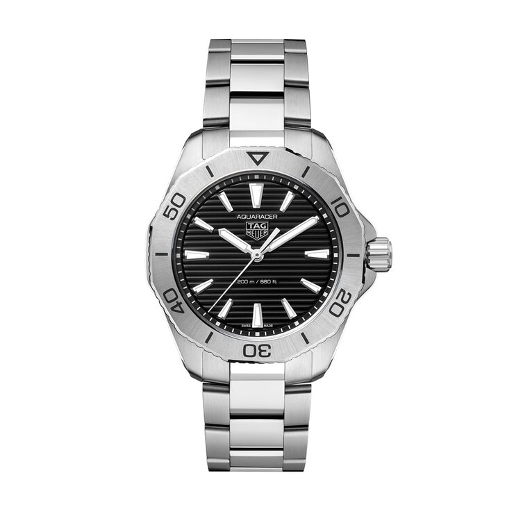 TAG Heuer horloge met een kast in staal, met een wijzerplaat in het zwart en een diameter van 40 mm