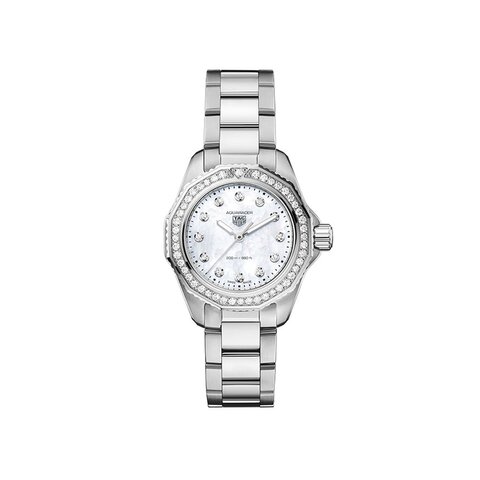montre TAG Heuer avec un boîtier en acier, un cadran nacre avec brillant et un diamètre de 30 mm