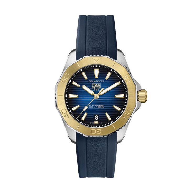 TAG Heuer horloge met een kast in staal, met een wijzerplaat in het blauw en een diameter van 40