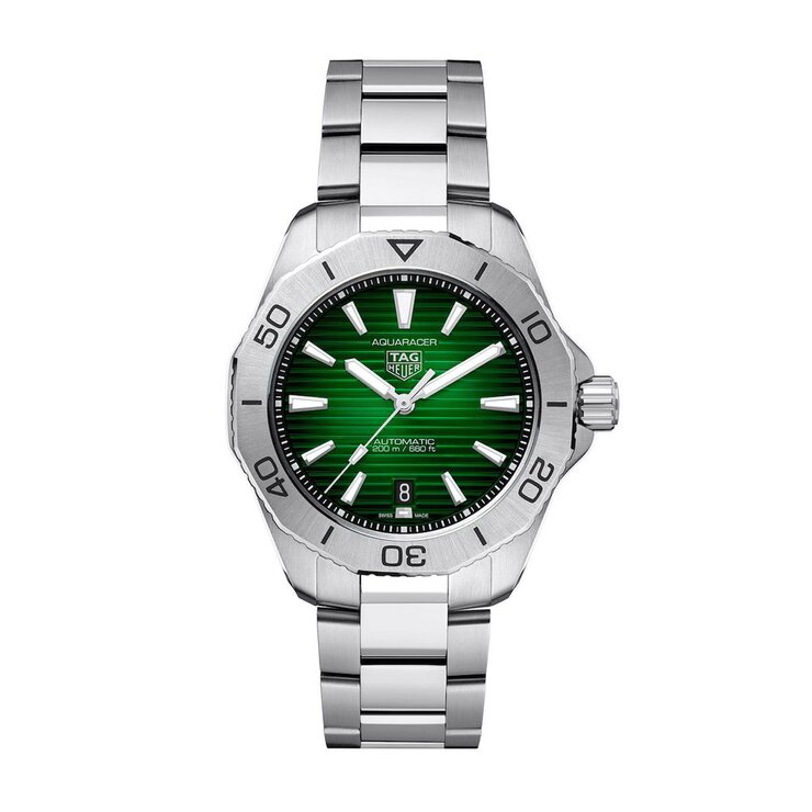 TAG Heuer horloge met een kast in staal, met een wijzerplaat in het groen en een diameter van 40