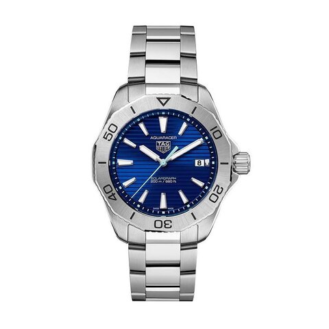 TAG Heuer horloge met een kast in staal, met een wijzerplaat in het blauw en een diameter van 40 mm