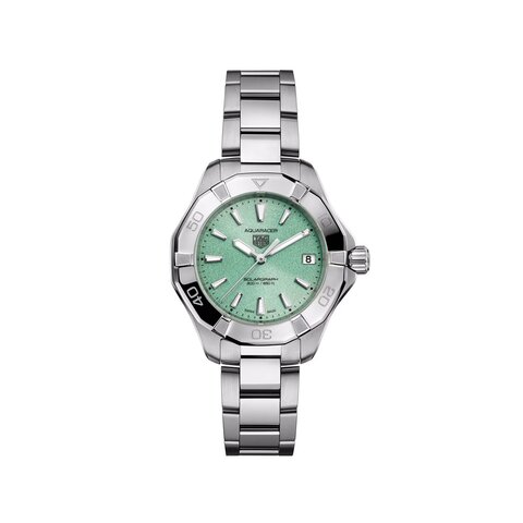 TAG Heuer horloge met een kast in staal, met een wijzerplaat in het blauw en een diameter van 34 mm