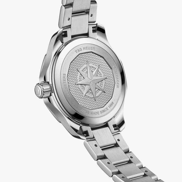 TAG Heuer horloge met een kast in staal, met een wijzerplaat in het blauw en een diameter van 34