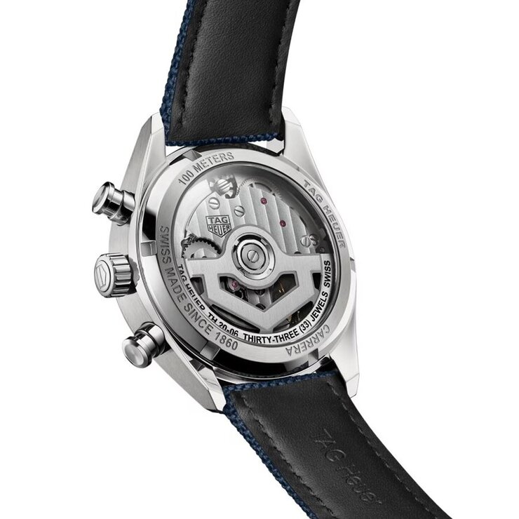 TAG Heuer horloge met een kast in staal, met een wijzerplaat in het blauw en een diameter van 39