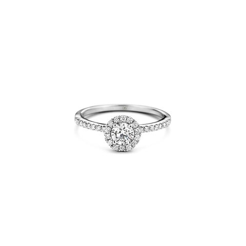 bague de fiançailles The Exclusive Collection en or blanc 18 ct avec brillant (diamant rond) de 0.40 carat comme pierre principale entouré de briljants de 0,26 karaat