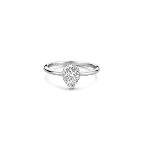 bague de fiançailles The Exclusive Collection en or blanc 18 ct avec diamant en forme de poire de 0.30 carat comme pierre principale entouré de briljants de 0,19 karaat