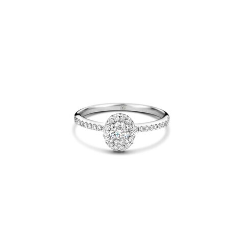 bague de fiançailles The Exclusive Collection en or blanc 18 ct avec diamant ovale de 0.30 carat comme pierre principale entouré de briljants de 0,31 karaat