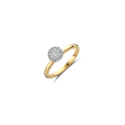 bague de fiançailles The Exclusive Collection en or jaune 18 ct avec brillant (diamant rond) de 0.32 carat comme pierre principale entouré de briljants de 0,09 karaat