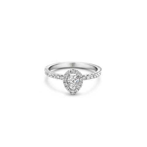 bague de fiançailles The Exclusive Collection en or blanc 18 ct avec diamant en forme de poire de 0.35 carat comme pierre principale entouré de briljants de 0,34 karaat