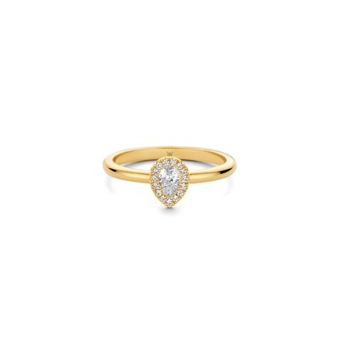 The Exclusive Collection verlovingsring in geel goud 18kt met peervormige diamant van 0,18 karaat als hoofdsteen omringd door briljanten van 0,06 karaat