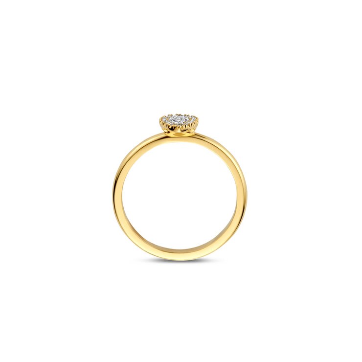 The Exclusive Collection verlovingsring in geel goud 18kt met peervormige diamant van 0,18 karaat als hoofdsteen omringd door briljanten van 0,06 karaat