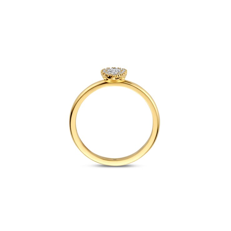 The Exclusive Collection verlovingsring in geel goud 18kt met peervormige diamant van 0,18 karaat als hoofdsteen omringd door briljanten van 0,06 karaat