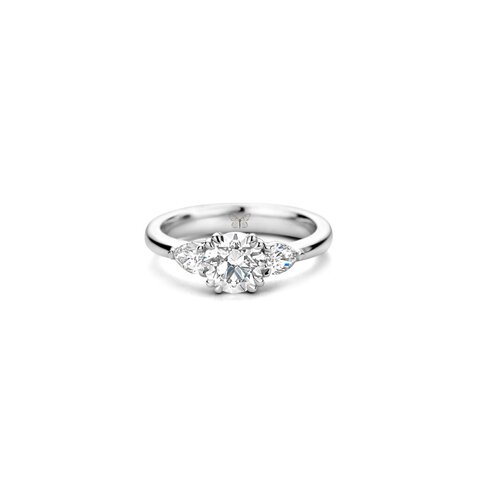The Exclusive Collection verlovingsring in wit goud 18kt met briljant (ronde diamant) van 1,05 karaat en peervormige diamant