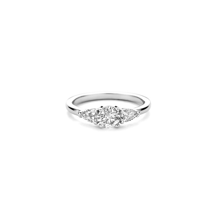 The Exclusive Collection verlovingsring in wit goud 18kt met briljant (ronde diamant) van 0,50 karaat en peervormige diamant