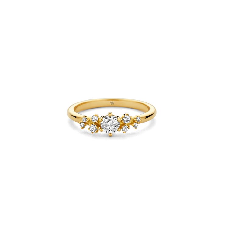 bague de fiançailles The Exclusive Collection en or jaune 18 ct avec brillant (diamant rond) de 0.29 carat comme pierre principale entouré de briljants de 0,11 karaat