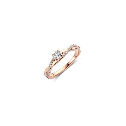 bague de fiançailles The Exclusive Collection en or rose 18 ct avec brillant (diamant rond) de 0.25 carat comme pierre principale entouré de briljants de 0,10 karaat