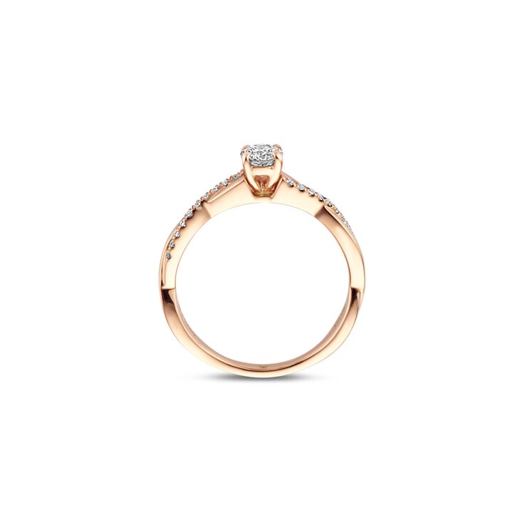 bague de fiançailles The Exclusive Collection en or rose 18 ct avec brillant (diamant rond) de 0.25 carat comme pierre principale entouré de briljants de 0,10 karaat