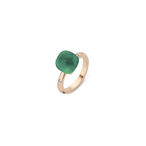 bague Bigli en or rose 18 ct avec cristal de roche & émeraut entouré de briljants de 0,02 karaat