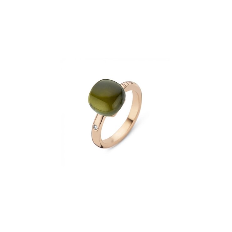 bague Bigli en or rose 18 ct avec améthyste verte + tourmaline verte entouré de briljants de 0,02 karaat