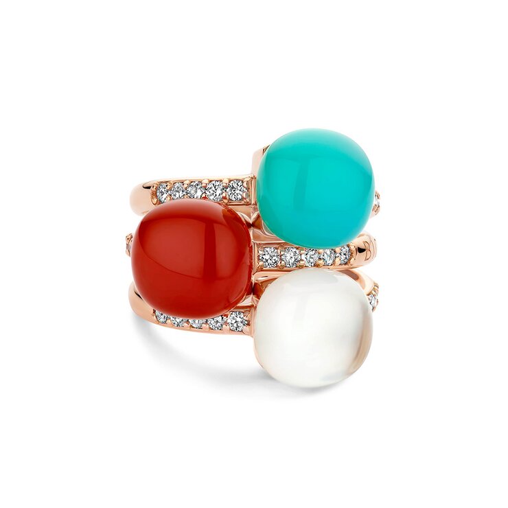 bague Bigli en or rose 18 ct avec cornaline entouré de briljants de 0,25 karaat
