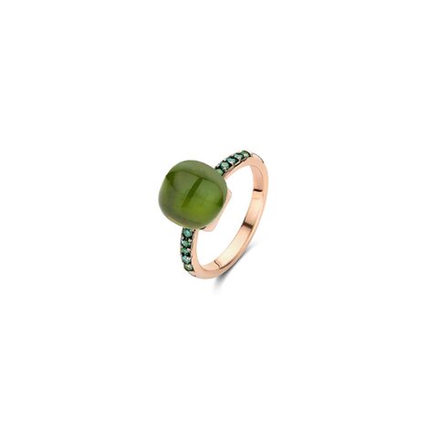 Bigli ring in rosé goud 18kt met toermalijn groen & parelmoer en groene briljant