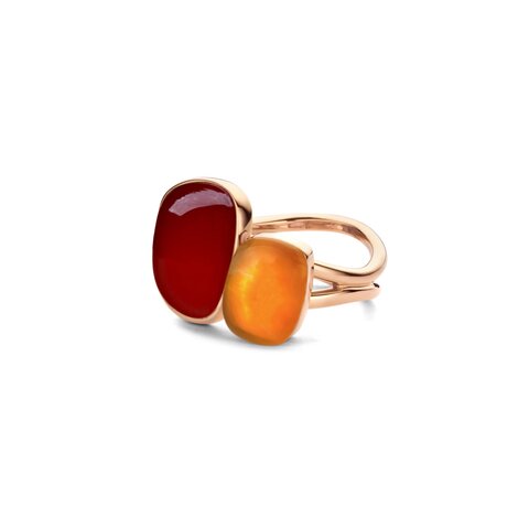 bague Bigli en or rose 18 ct avec cornaline & perle et quartz citrine & perle