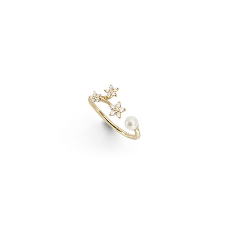 bague Ole Lynggaard en or jaune 18 ct avec brillant de 0.14 carat et perle