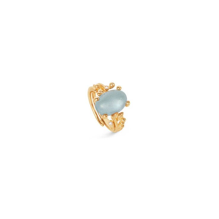 bague Ole Lynggaard en or jaune 18 ct avec aquamarine entouré de briljants de 0,02 karaat