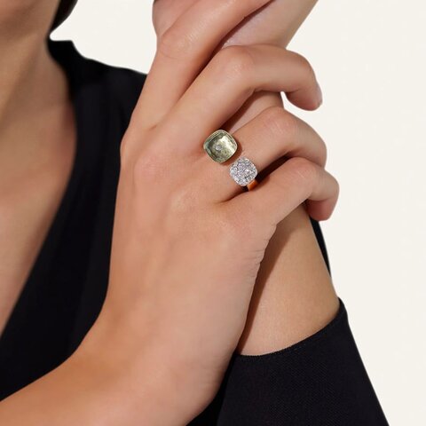 bague Pomellato en or rose 18 ct avec prasiolite entouré de briljants de 0,80 karaat