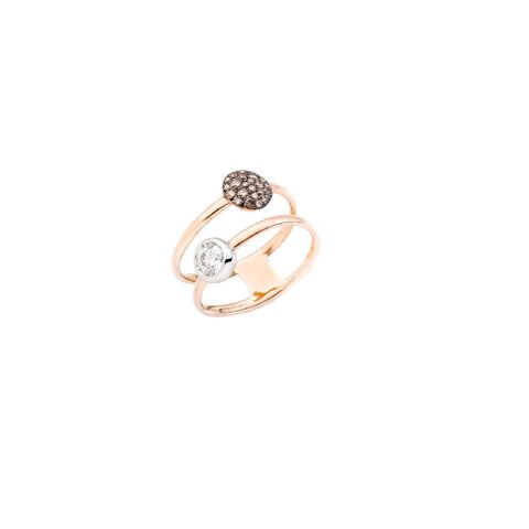 Pomellato ring in rosé goud 18kt met wittte & bruine briljant van 0,38 karaat