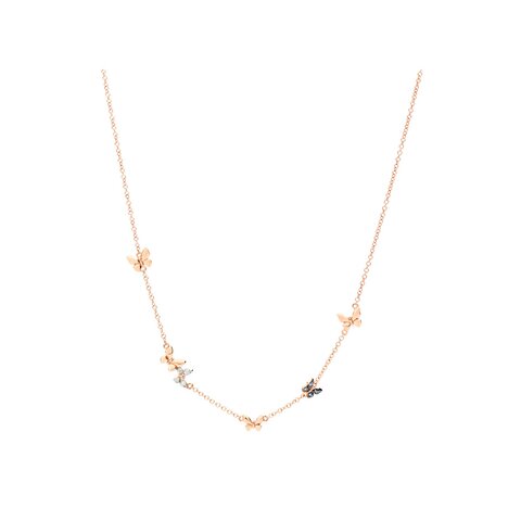 DoDo ketting in rosé goud 9kt met saffier als hoofdsteen omringd door briljanten van 0,04 karaat