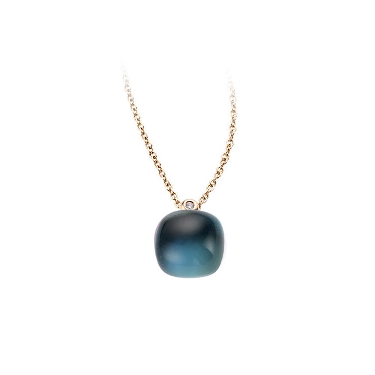 collier Bigli en or rose 18 ct avec topaze bleu london entouré de briljants de 0,01 karaat