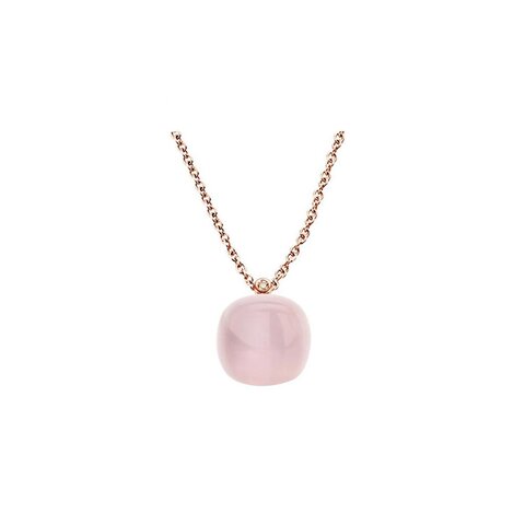 Bigli ketting in rosé goud 18kt met quartz rose & parelmoer omringd door briljanten van 0,01 karaat