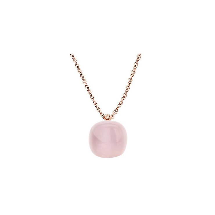 Bigli ketting in rosé goud 18kt met quartz rose & parelmoer omringd door briljanten van 0,01 karaat