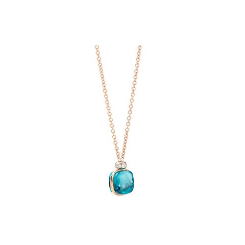 Pomellato ketting in rosé goud 18kt met topaas london omringd door briljanten van 0,11 karaat