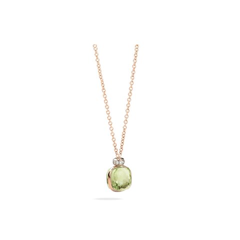 Pomellato ketting in rosé goud 18kt met prasioliet omringd door briljanten van 0,11 karaat