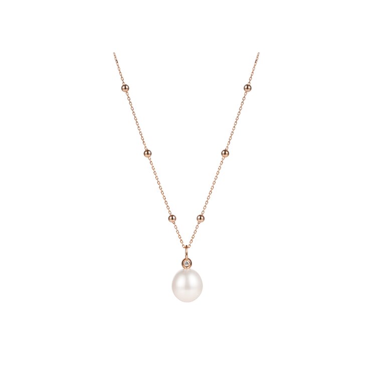Utopia ketting in rosé goud 18kt met parels omringd door briljanten van 0,03 karaat