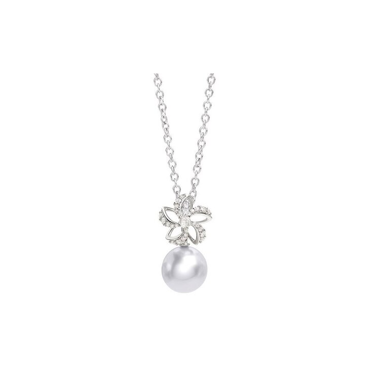 Utopia ketting in wit goud 18kt met parels omringd door briljanten van 0,04 karaat