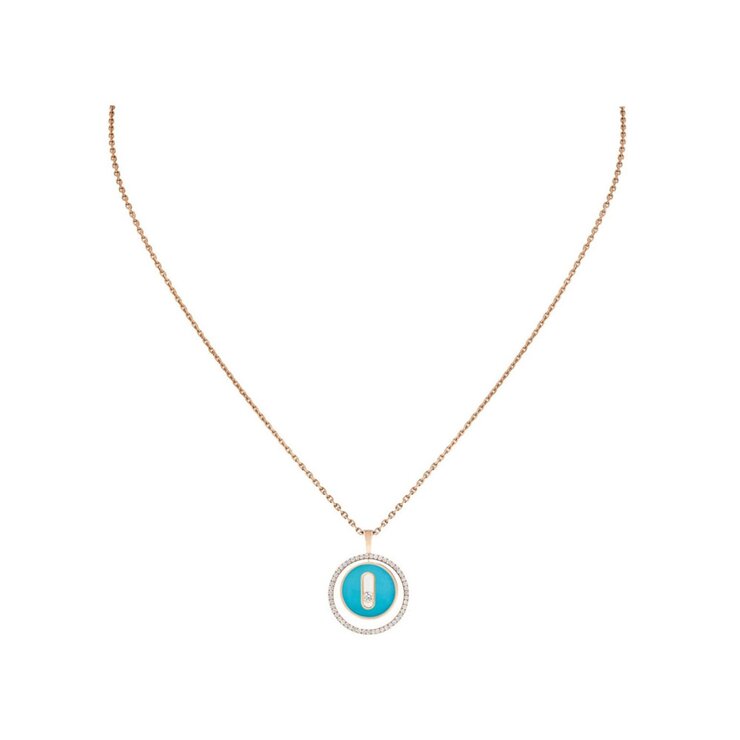 Messika ketting in rosé goud 18kt met turquoise omringd door briljanten van 0,16 karaat