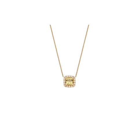 Atelier P. ketting in geel goud 18kt met beryl omringd door briljanten van 0,16 karaat