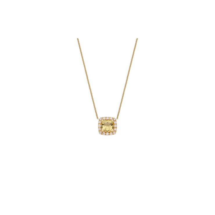 collier Atelier P. en or jaune 18 ct avec béryl entouré de briljants de 0,16 karaat