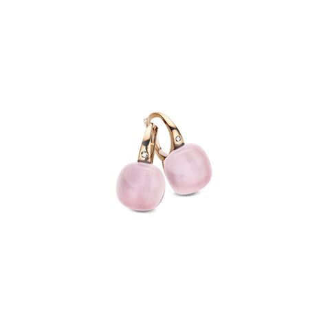 Bigli oorringen in rosé goud 18kt met quartz rose omringd door briljanten van 0,02 karaat