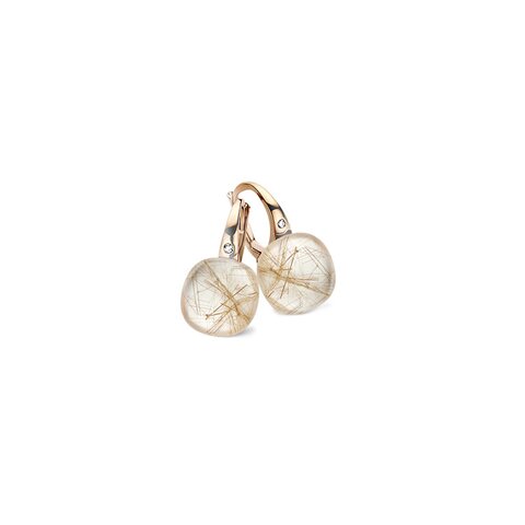 Bigli oorringen in rosé goud 18kt met quartz rutile & parelmoer omringd door briljanten van 0,02 karaat