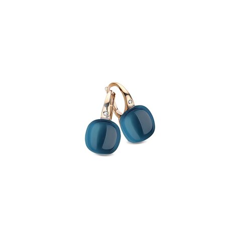 boucles d'oreilles Bigli en or rose 18 ct avec topaze bleu london entouré de briljants de 0,02 karaat