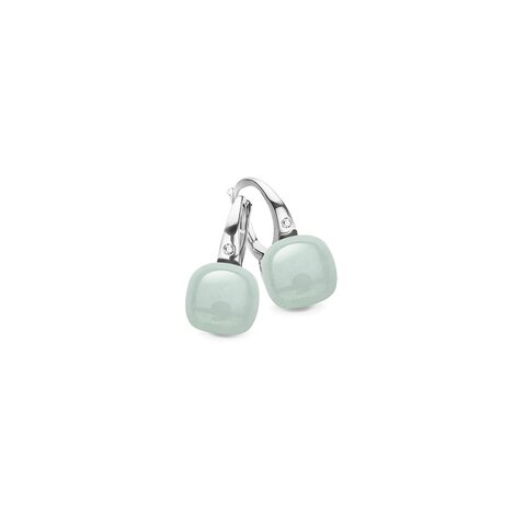 boucles d'oreilles Bigli en or blanc 18 ct avec aigue-marine & nacre entouré de briljants de 0,02 karaat
