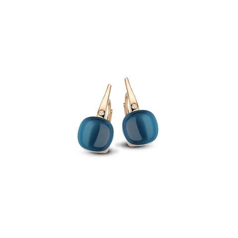 boucles d'oreilles Bigli en or rose 18 ct avec topaze london &  nacre entouré de briljants de 0,02 karaat