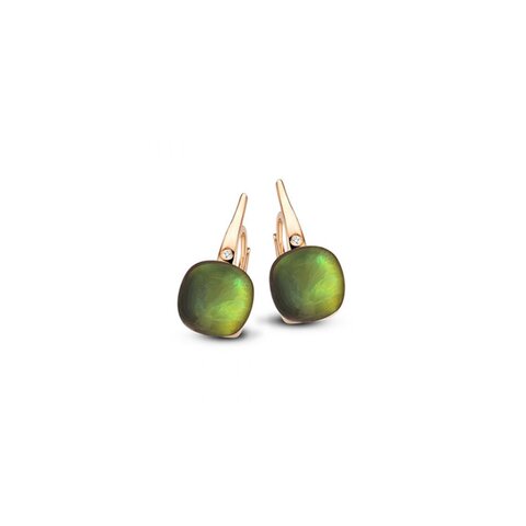 boucles d'oreilles Bigli en or rose 18 ct avec améthyste verte + tourmaline verte entouré de briljants de 0,02 karaat
