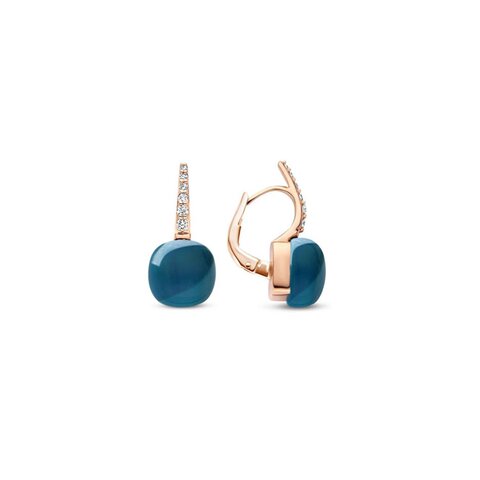 boucles d'oreilles Bigli en or rose 18 ct avec topaze london &  nacre entouré de briljants de 0,19 karaat