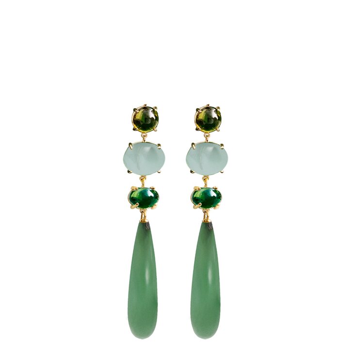 boucles d'oreilles Ole Lynggaard en or jaune 18 ct avec péridote & aigue-marine & tourmaline & serpentine