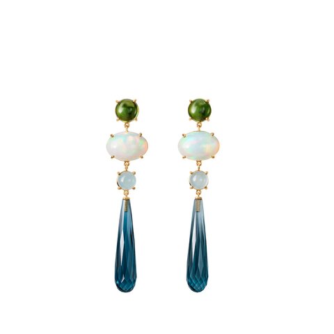 boucles d'oreilles Ole Lynggaard en or jaune 18 ct avec tourmaline & opale & aigue-marine & topaze bleue